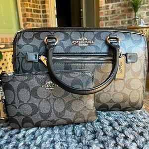 Coach Rowan Satchel Crossbody Signature & Double Zip Corner Wristlet